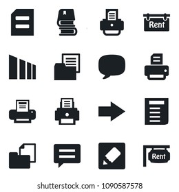 Set of vector isolated black icon - right arrow vector, document, printer, folder, sorting, message, notes, book, rent