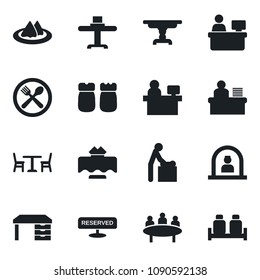 Set of vector isolated black icon - cafe vector, baby room, reception, desk, meeting, manager place, table, restaurant, serviette, reserved, salt and pepper
