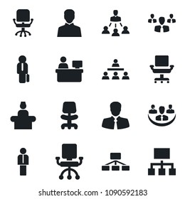Set of vector isolated black icon - reception vector, manager, office chair, place, client, user, company, hierarchy, group