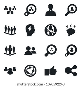 Set of vector isolated black icon - team vector, brainstorm, network, group, finger up, user, company, client search, consumer, social media