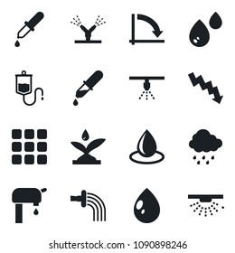 Set Of Vector Isolated Black Icon - Crisis Graph Vector, Watering, Water Drop, Rain, Dropper, Menu, Supply, Irrigation, Sprinkler