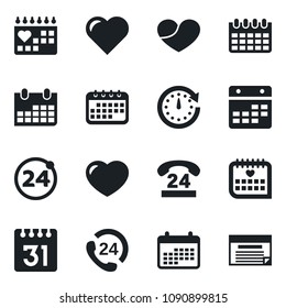 Set of vector isolated black icon - 24 around vector, calendar, heart, medical, hours, clock, schedule