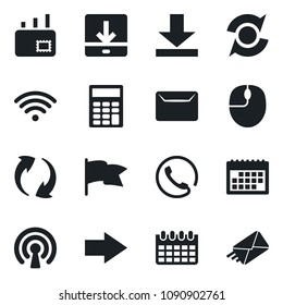 Set of vector isolated black icon - right arrow vector, mouse, calendar, update, download, calculator, mail, wireless, phone, flag