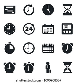 Set of vector isolated black icon - 24 around vector, alarm clock, calendar, stopwatch, manager, schedule, sand