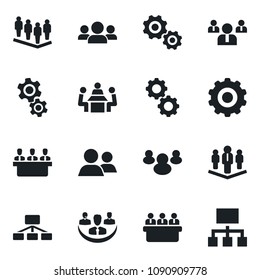 Set of vector isolated black icon - gear vector, team, meeting, group, company, hierarchy