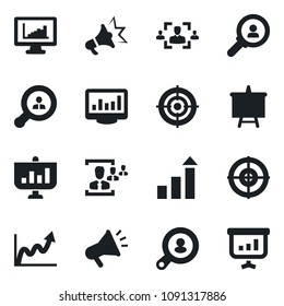Set of vector isolated black icon - growth statistic vector, presentation board, monitor statistics, hr, target, client search, consumer, graph, advertising