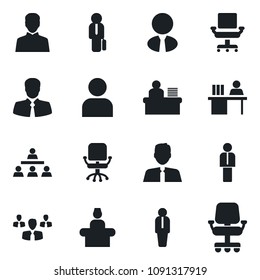 Set of vector isolated black icon - reception vector, manager, office chair, client, user, desk, hierarchy, estate agent, group