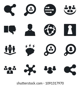 Set of vector isolated black icon - female vector, team, brainstorm, share, group, finger down, user, network, company, client search, consumer, social media