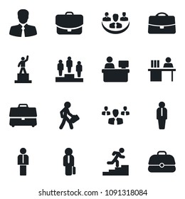 Set of vector isolated black icon - manager vector, pedestal, place, client, case, company, desk, career ladder, group