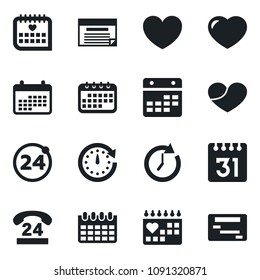 Set of vector isolated black icon - 24 around vector, calendar, heart, medical, hours, clock, schedule