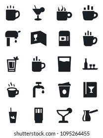 Set of vector isolated black icon - hot cup vector, coffee machine, water supply, alcohol, wine card, drink, cocktail, phyto bar, turkish