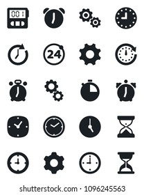 Set of vector isolated black icon - 24 around vector, alarm clock, settings, stopwatch, gear, sand