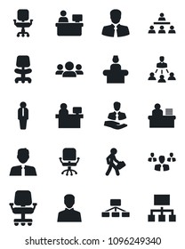 Set of vector isolated black icon - reception vector, manager, office chair, place, client, user, desk, hierarchy, estate agent, group
