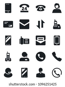 Set of vector isolated black icon - phone vector, mobile, office, 24 hours, support, cell, radio, mail, call, data exchange