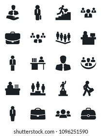 Set of vector isolated black icon - manager vector, pedestal, team, place, client, case, company, desk, career ladder, group