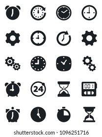 Set of vector isolated black icon - 24 around vector, alarm clock, settings, stopwatch, gear, sand