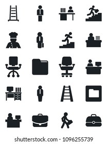 Set of vector isolated black icon - manager vector, desk, place, ladder, folder, career, cook, office chair, case