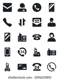 Set of vector isolated black icon - phone vector, mobile, office, 24 hours, support, radio, mail, call, data exchange