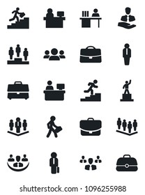 Set of vector isolated black icon - manager vector, pedestal, team, place, client, case, company, desk, career ladder, group