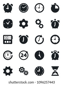 Set of vector isolated black icon - 24 around vector, alarm clock, settings, stopwatch, gear, sand