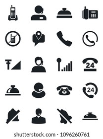 Set of vector isolated black icon - no mobile vector, reception bell, office phone, 24 hours, support, tracking, call, mute, cellular signal