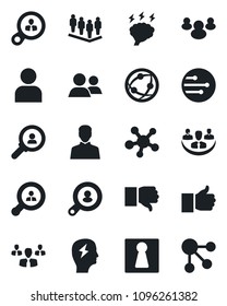 Set of vector isolated black icon - female vector, team, brainstorm, network, share, group, finger up, down, user, company, client search, consumer, social media