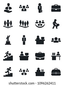 Set of vector isolated black icon - manager vector, pedestal, team, place, client, case, company, desk, career ladder, group