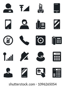 Set of vector isolated black icon - no mobile vector, phone, office, support, cell, radio, call, camera, mute, cellular signal, home control app, combination lock