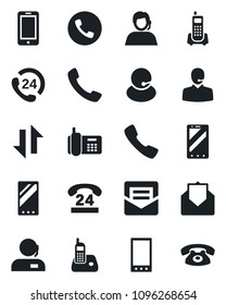 Set of vector isolated black icon - phone vector, mobile, office, 24 hours, support, radio, mail, call, data exchange