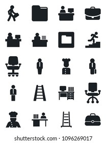 Set of vector isolated black icon - manager vector, desk, place, ladder, folder, career, cook, office chair, case