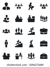 Set of vector isolated black icon - manager vector, pedestal, team, place, client, case, desk, career ladder, company, group