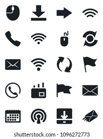 Set of vector isolated black icon - right arrow vector, mail, mouse, call, update, download, wireless, calendar, phone, flag