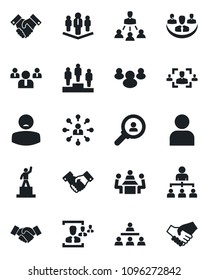 Set of vector isolated black icon - handshake vector, hierarchy, pedestal, team, patient, group, user, company, hr, meeting, consumer search