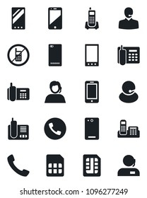 Set of vector isolated black icon - phone vector, no mobile, office, support, cell, radio, back, call, sim