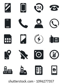 Set of vector isolated black icon - no mobile vector, phone, office, 24 hours, support, tracking, cell, radio, back, call, camera, sim, mute, charge, home control app