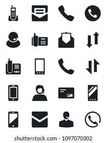 Set of vector isolated black icon - phone vector, mobile, office, support, cell, radio, mail, call, data exchange