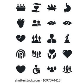 Set of vector isolated black icon - pedestal vector, team, meeting, heart, disabled, hand, stomach, real, eye, client, group, fingerprint id, company