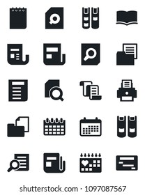 Set of vector isolated black icon - contract vector, book, document search, notepad, calendar, medical, folder, news, printer, schedule