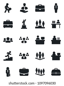 Set of vector isolated black icon - manager vector, pedestal, team, place, client, case, desk, career ladder, company, group