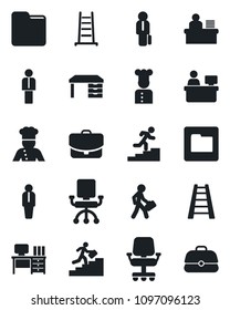 Set of vector isolated black icon - manager vector, desk, place, ladder, folder, career, cook, office chair, case
