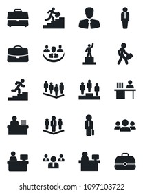 Set of vector isolated black icon - manager vector, pedestal, team, place, client, case, company, desk, career ladder, group