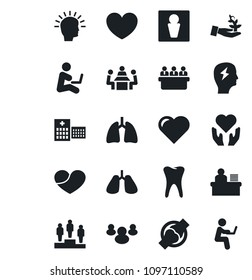Set of vector isolated black icon - male vector, pedestal, brainstorm, meeting, heart, hand, lungs, tooth, joint, hospital, group, manager desk, palm sproute, shining head, man with notebook