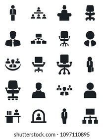 Set of vector isolated black icon - reception vector, manager, office chair, client, user, company, desk, hierarchy, estate agent, group