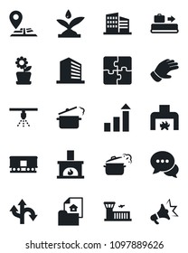 Set of vector isolated black icon - baggage conveyor vector, airport building, office, growth statistic, glove, route, navigation, railroad, dialog, application, estate document, fireplace