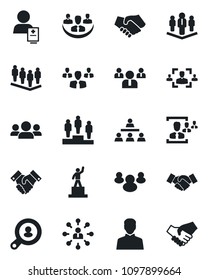 Set of vector isolated black icon - handshake vector, hierarchy, pedestal, team, patient, group, user, company, hr, client search
