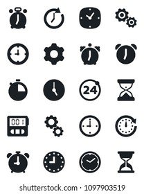 Set of vector isolated black icon - 24 around vector, alarm clock, settings, stopwatch, gear, sand