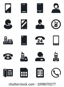 Set of vector isolated black icon - no mobile vector, phone, office, 24 hours, support, cell, radio, back, sim