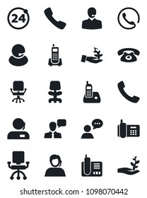 Set of vector isolated black icon - 24 around vector, office chair, phone, support, speaker, radio, call, palm sproute