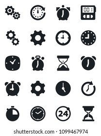 Set of vector isolated black icon - 24 around vector, alarm clock, settings, stopwatch, gear, sand