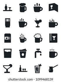 Set of vector isolated black icon - coffee machine vector, water supply, alcohol, wine card, drink, cocktail, phyto bar, beer, turkish